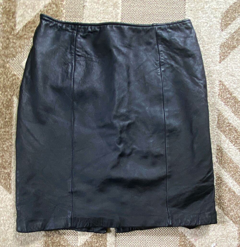 Croft & Barrow Women's Black Leather Lined Knee Length Pencil Skirt Zip 8